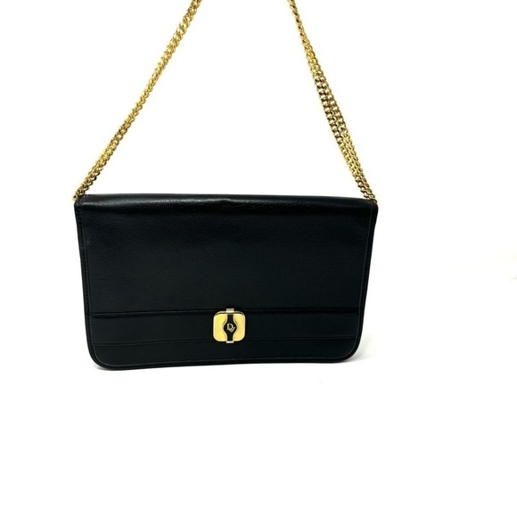 Vintage Christian Dior Black Leather Shoulder Bag – Gold Hardware, Convertible S - Picture 2 of 10